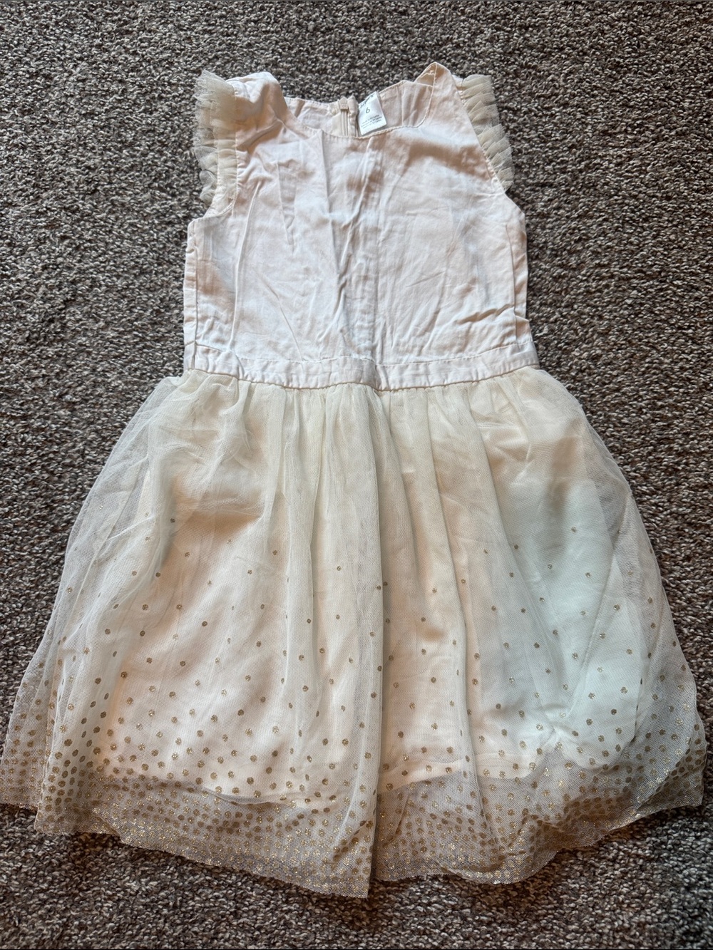 Carter's Cream Tulle Dress with Gold Dot Trim